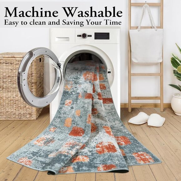 New 6x9 Pretty Watercolor Design Washable Area Rug - Picture 3 of 8